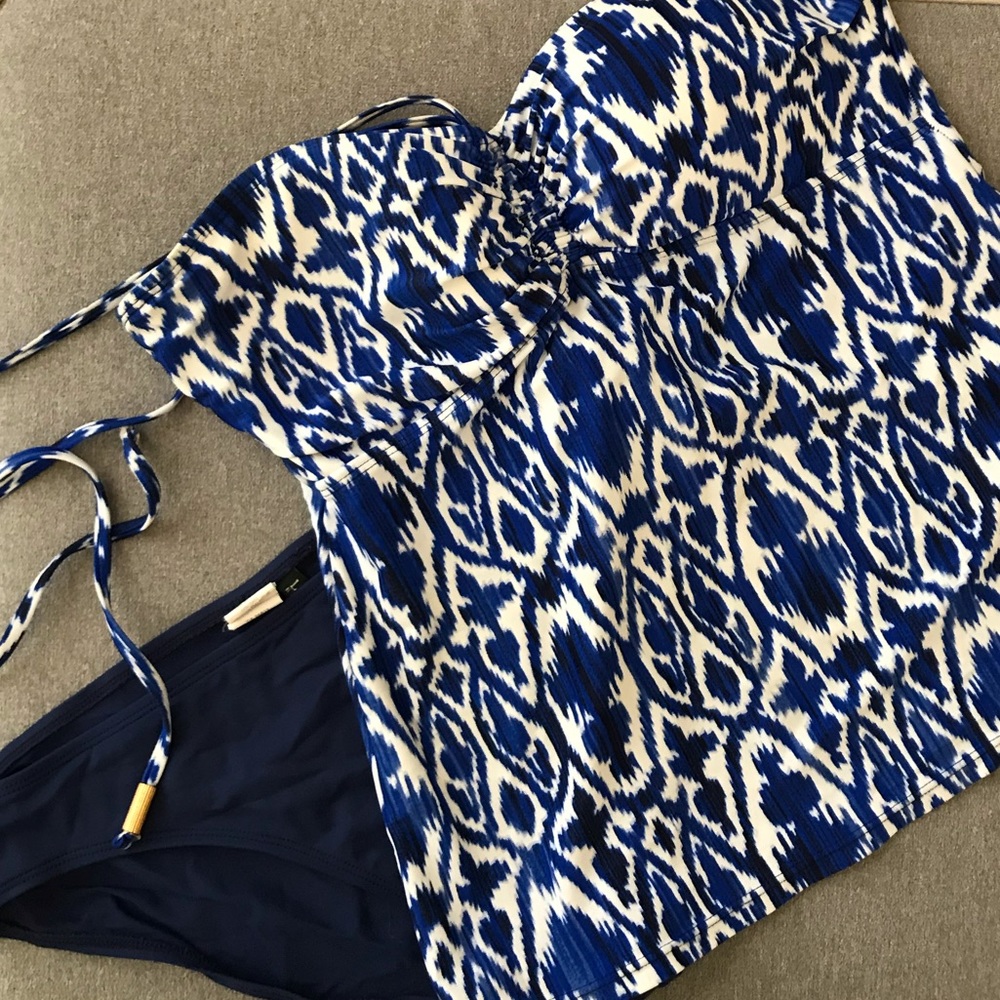 Royal Blue and White Strapless Tankini